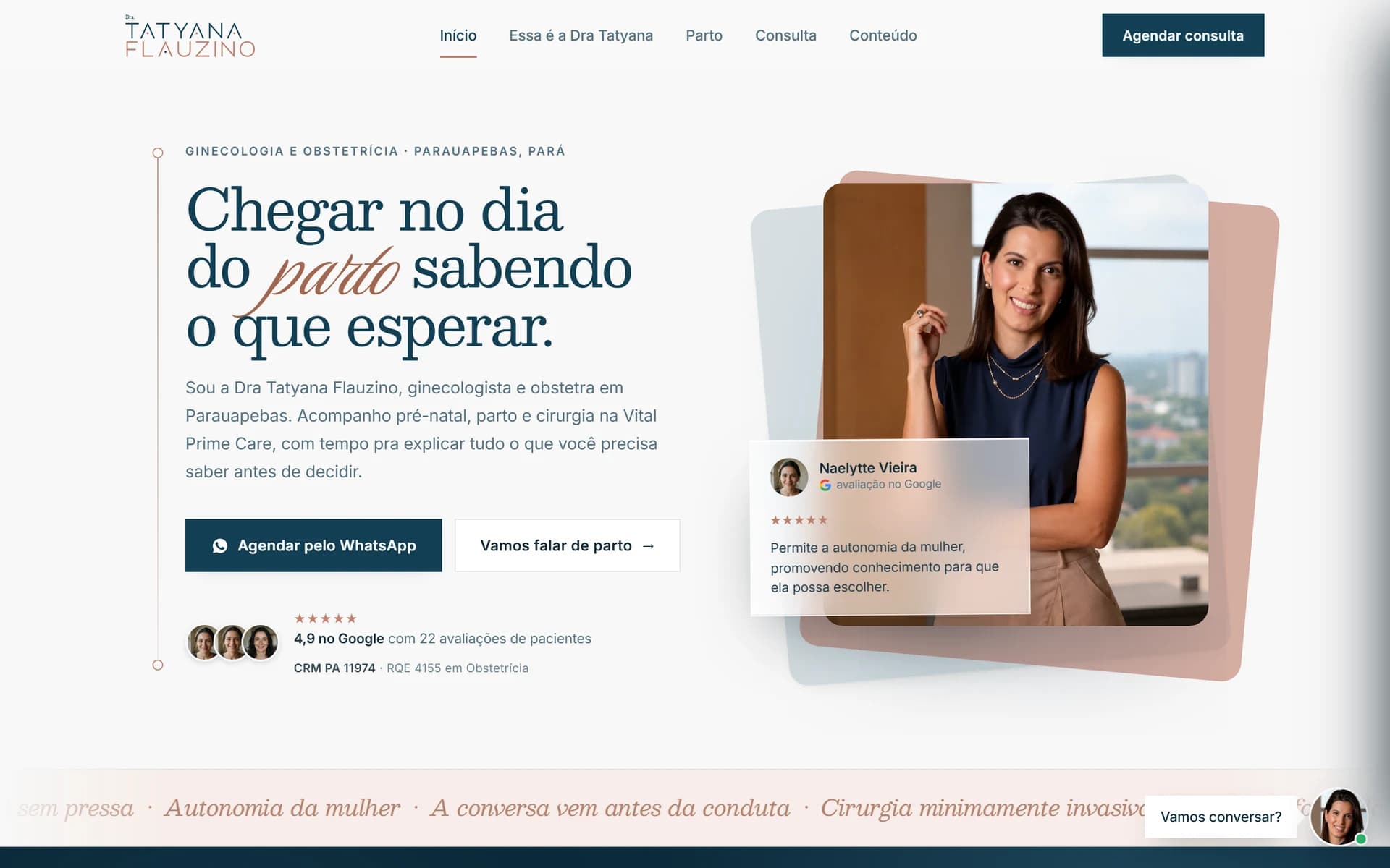 A primeira tela do site de ginecologia e obstetrícia em parauapebas