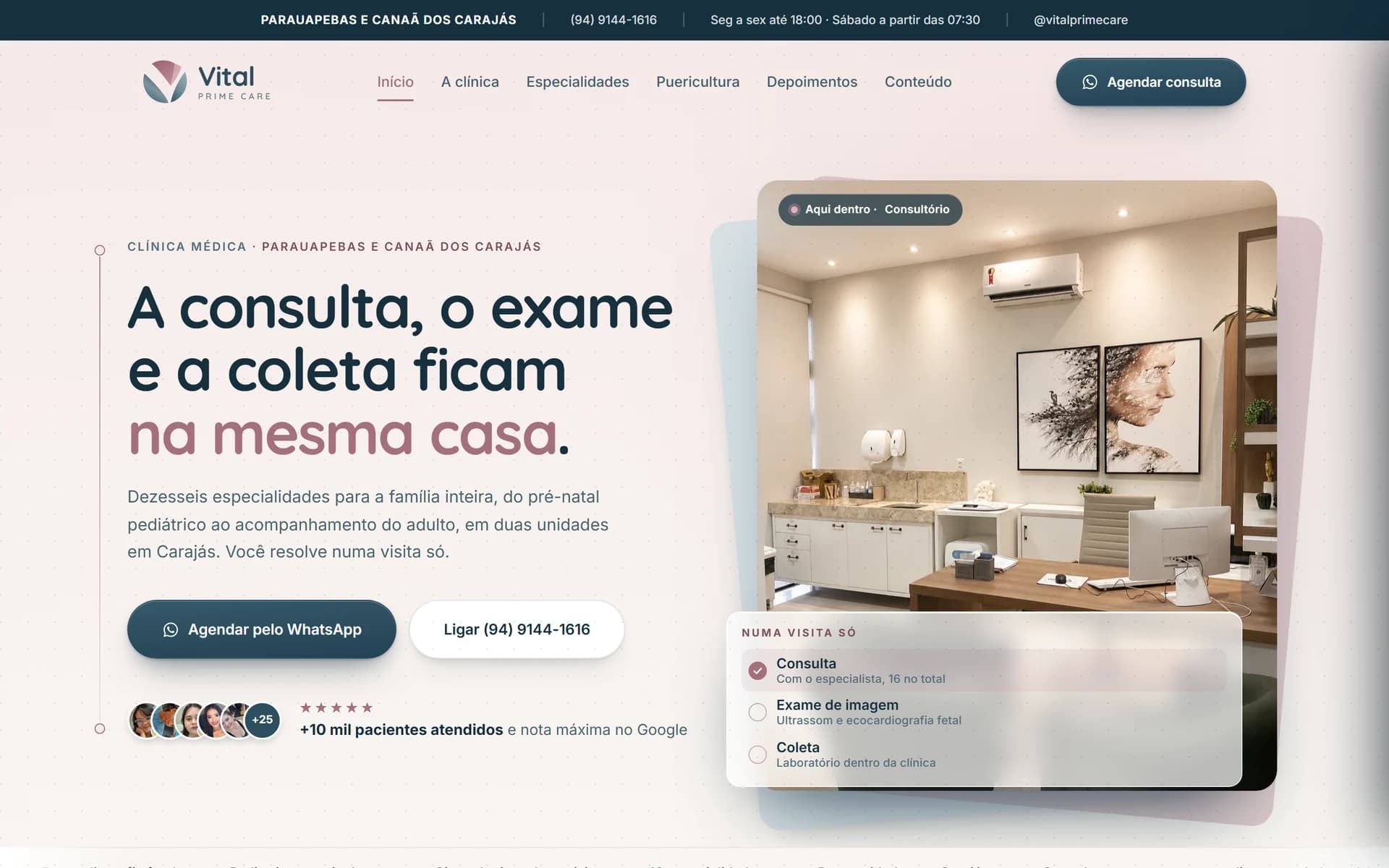 A primeira tela do site de clínica médica em parauapebas
