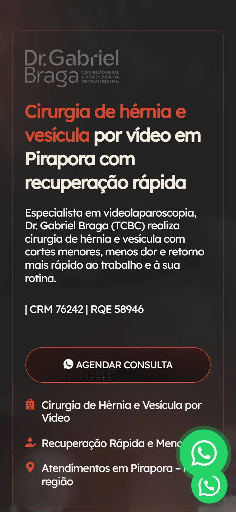 O topo no celular, com o CRM e o botão de agendar.