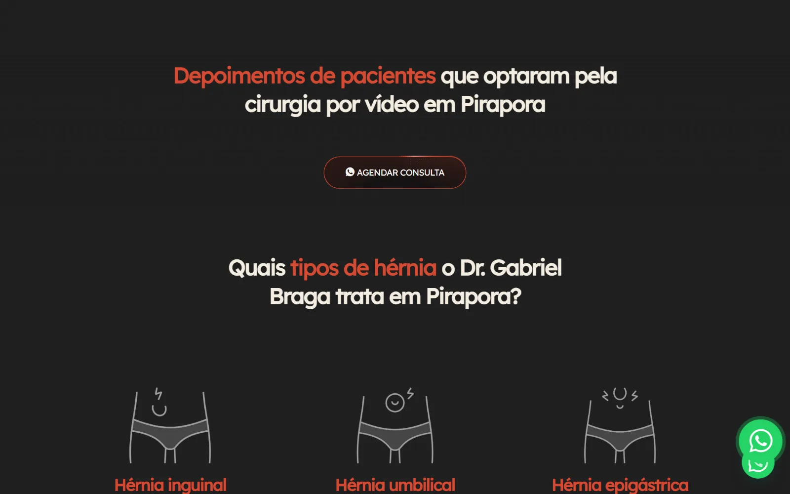 Os depoimentos e o começo dos tipos de hérnia.