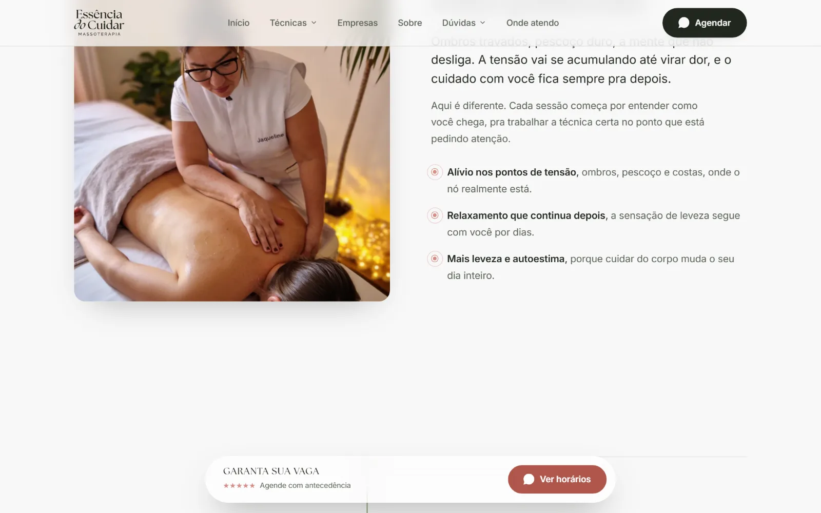 O que a sessão alivia, com a foto de uma sessão.