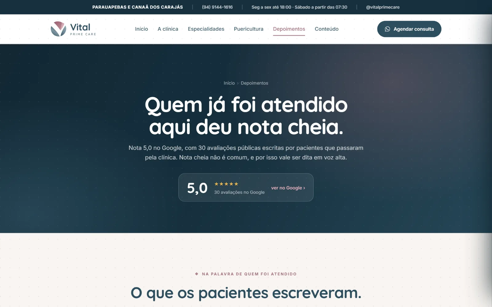 A nota cheia do Google e o que os pacientes escreveram.