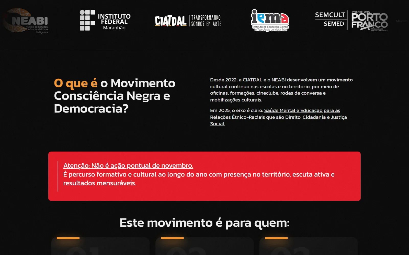 Os parceiros e o que é o movimento.
