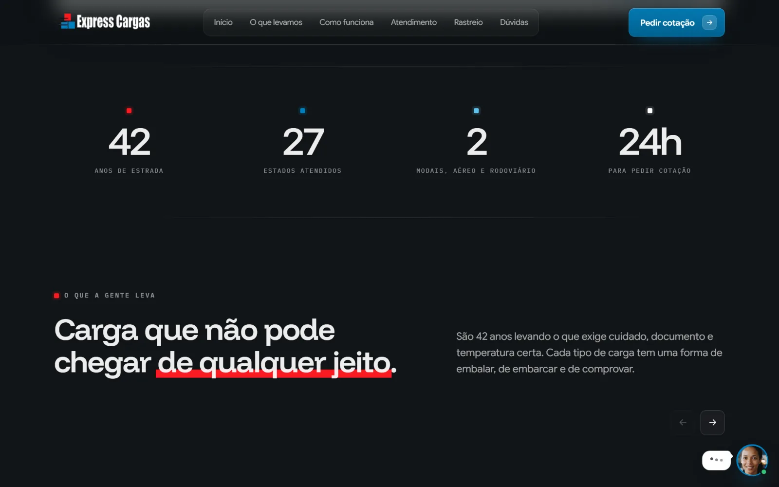 Os números da empresa, que contam sozinhos, e o começo dos tipos de carga.
