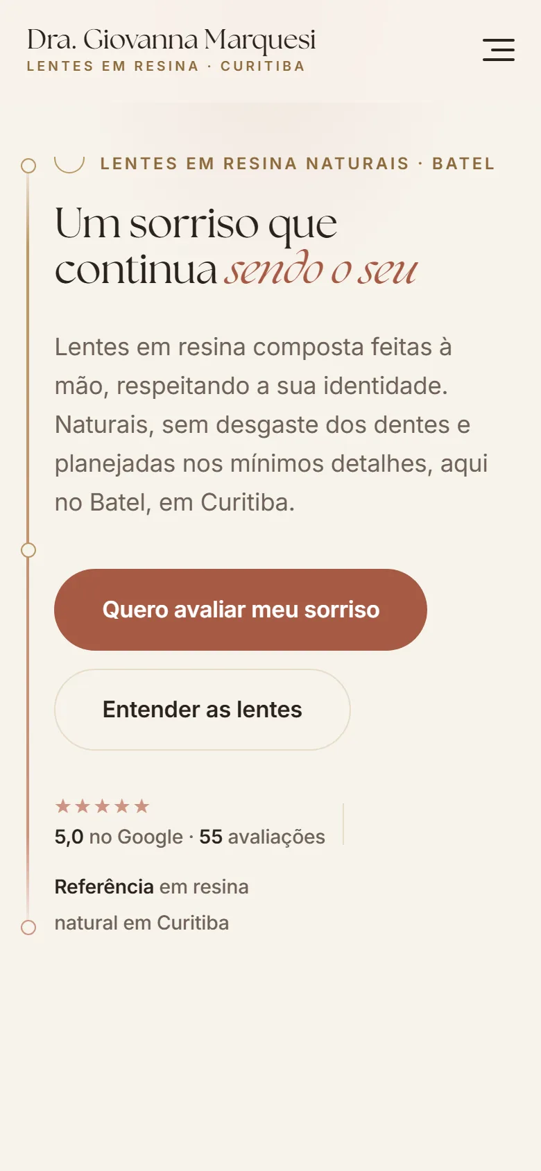 O topo no celular, com a nota do Google embaixo do botão.