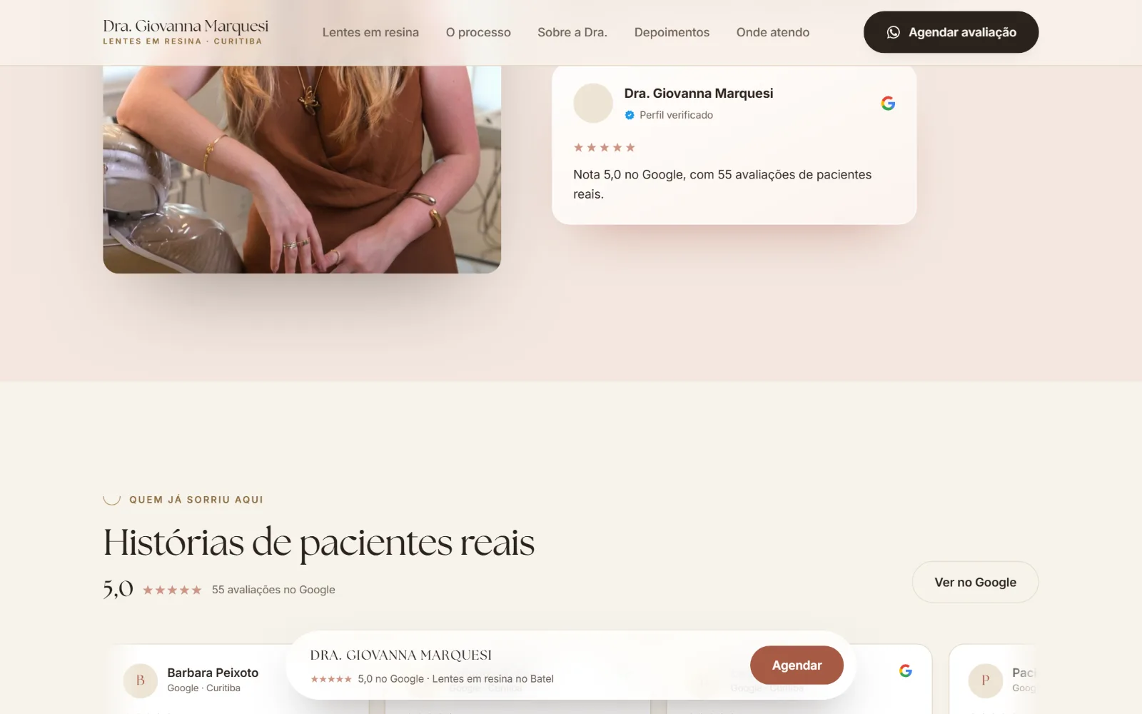 As histórias de pacientes, puxadas das avaliações do Google.