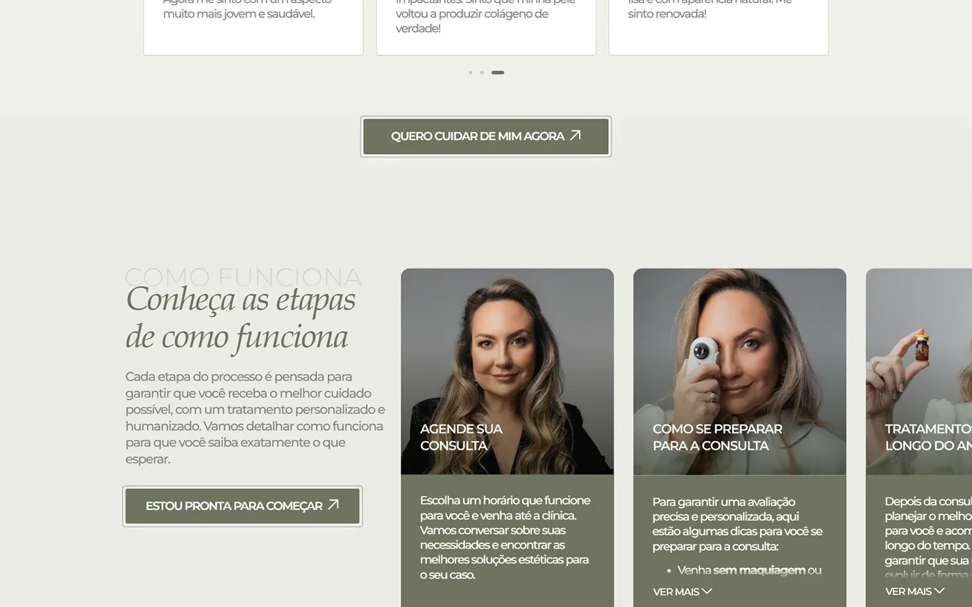 Os depoimentos e as etapas de como funciona.