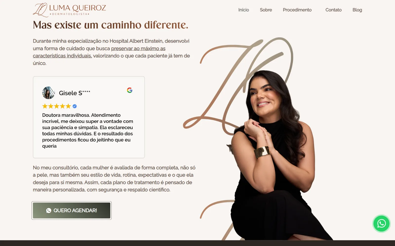 O caminho da médica, com uma avaliação do Google do lado.