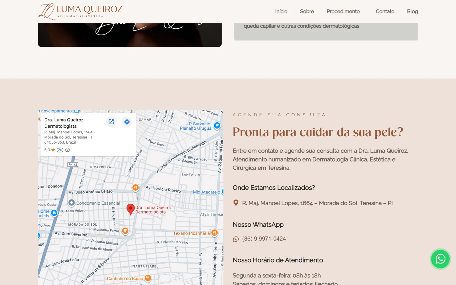 O agendamento, com mapa, endereço e horário.