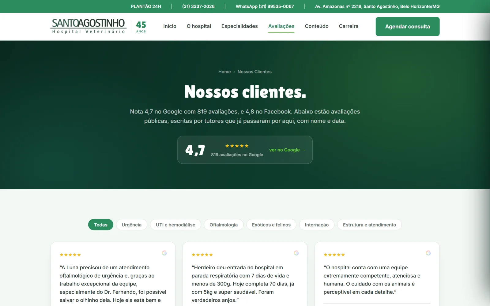 As avaliações reais dos tutores, separadas por assunto.