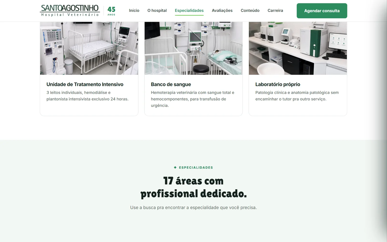 Os serviços e as 17 especialidades, com busca.