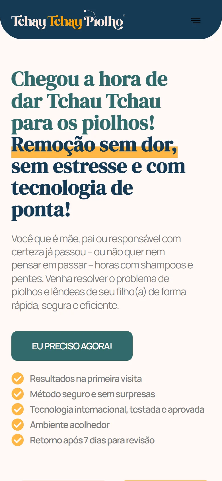 O topo no celular, com os motivos pra agendar.