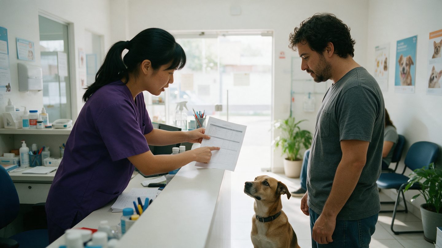 Recepcionista mostrando a conta pro tutor