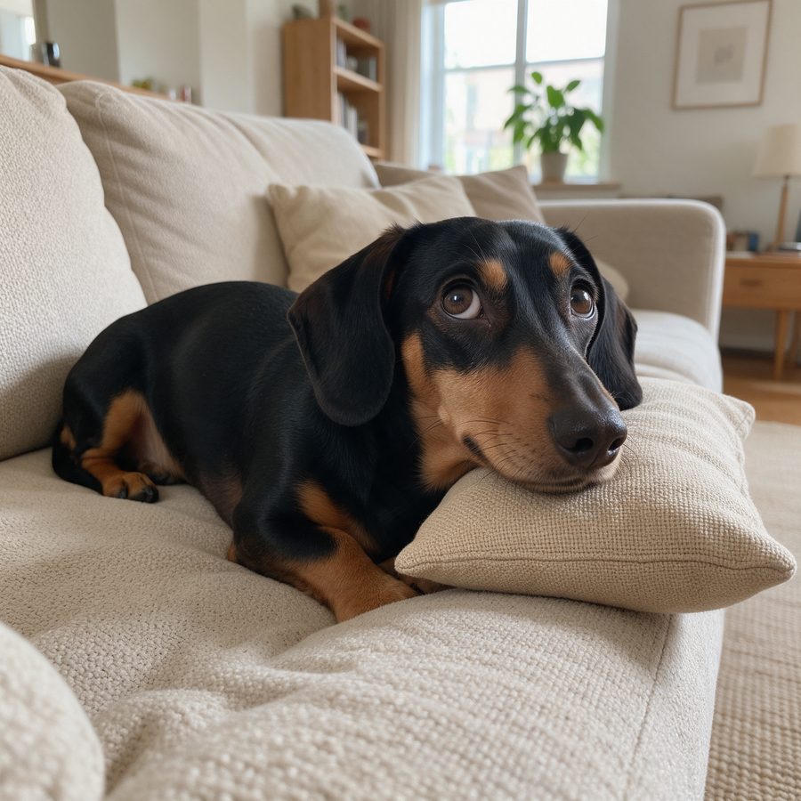 Dachshund deitado no sofá